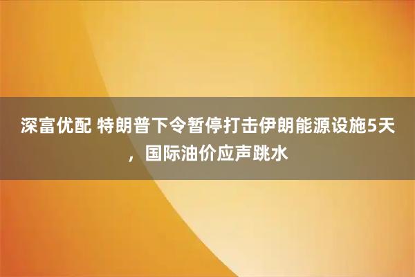 深富优配 特朗普下令暂停打击伊朗能源设施5天，国际油价应声跳水