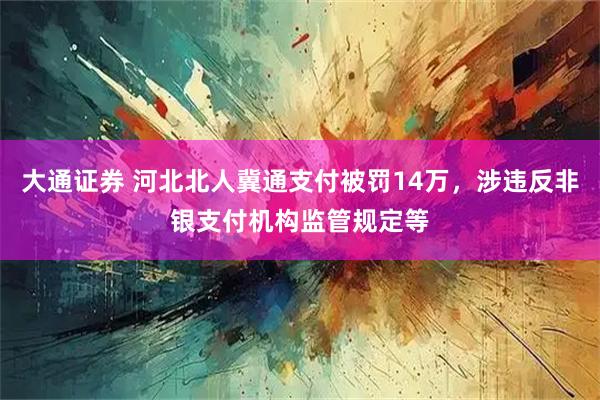 大通证券 河北北人冀通支付被罚14万，涉违反非银支付机构监管规定等