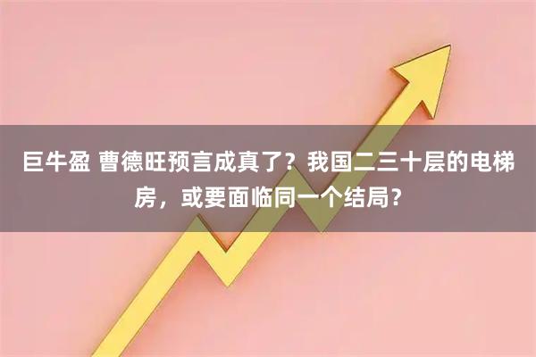 巨牛盈 曹德旺预言成真了？我国二三十层的电梯房，或要面临同一个结局？